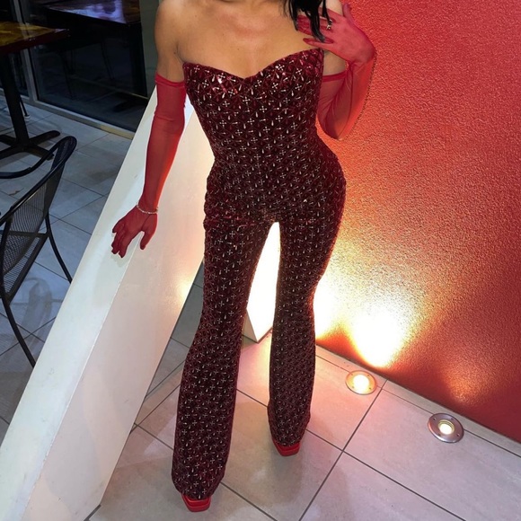 SOLD OUT Nadine Merabi Red Jumpsuit - Picture 2 of 14